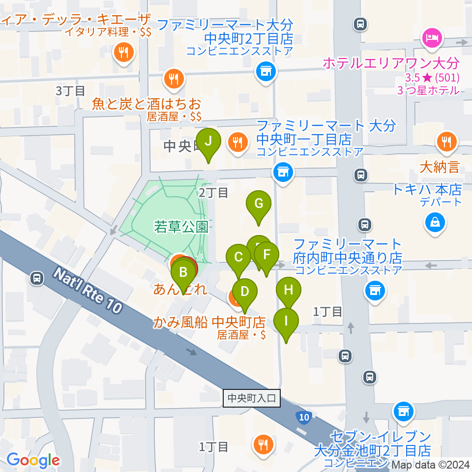 大分カンタループⅡ周辺のカフェ一覧地図