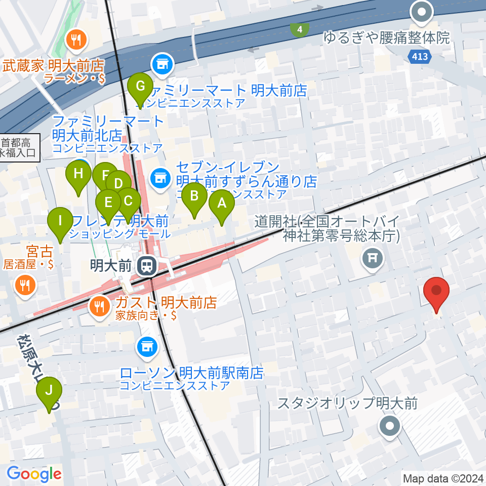 YRZ MUSIC 萬屋ドラム教室周辺のカフェ一覧地図