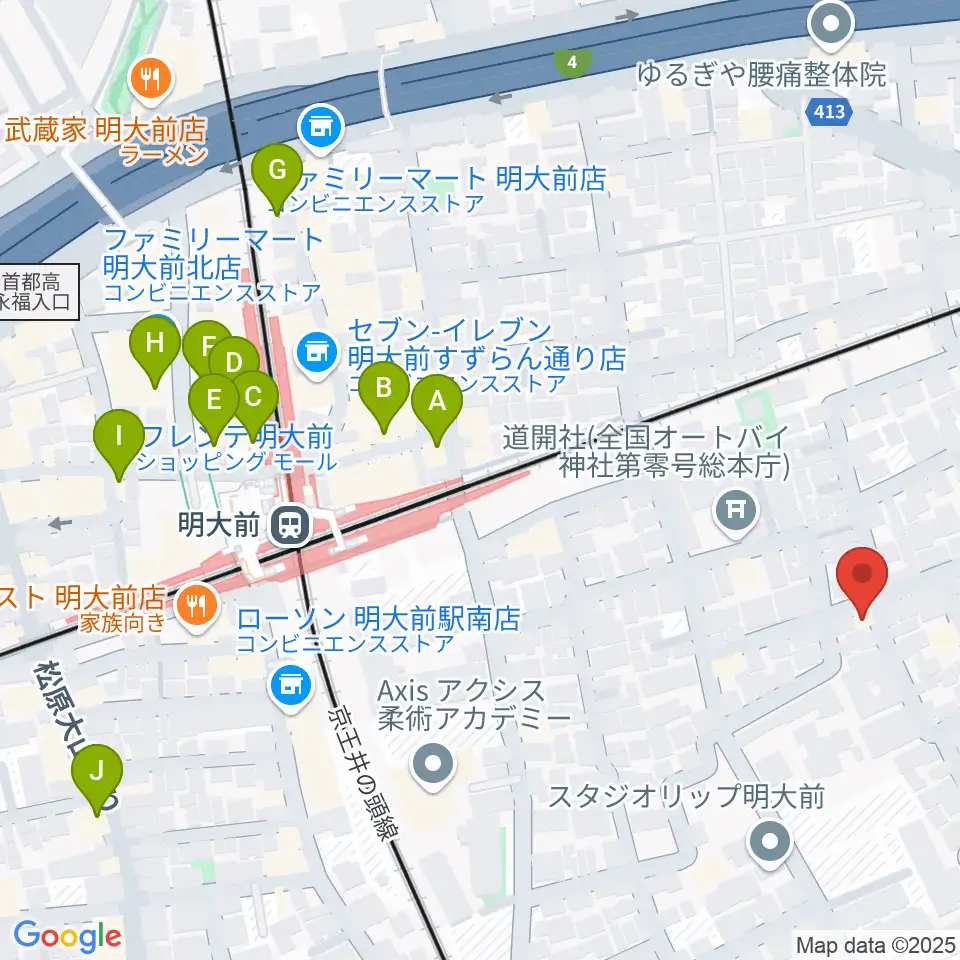 YRZ MUSIC 萬屋ドラム教室周辺のカフェ一覧地図