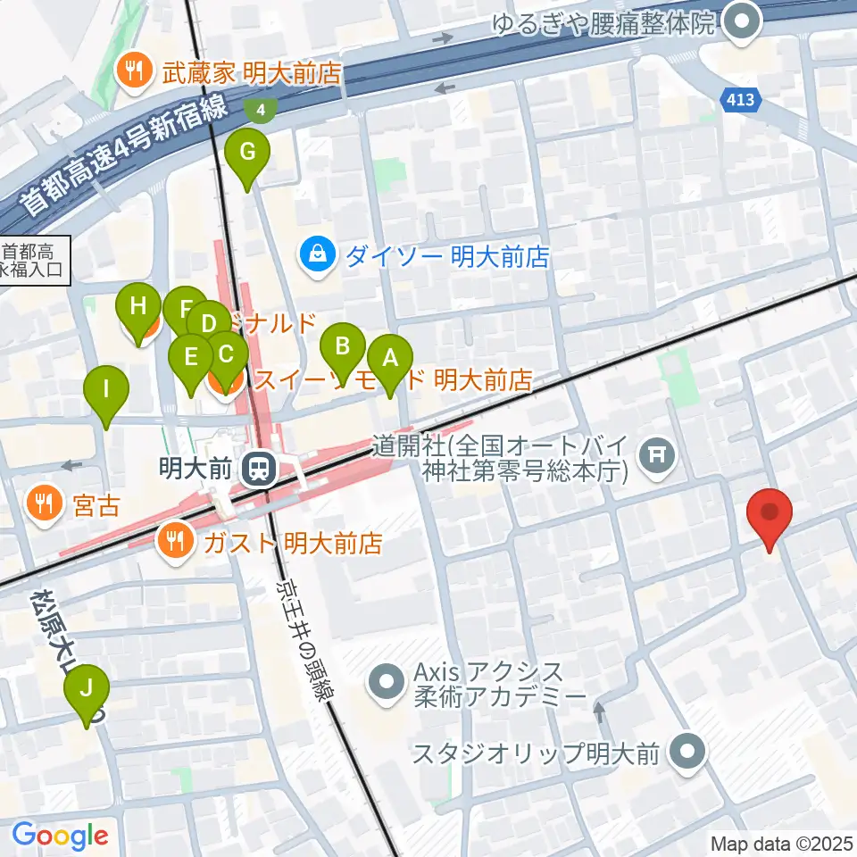 YRZ MUSIC 萬屋ドラム教室周辺のカフェ一覧地図