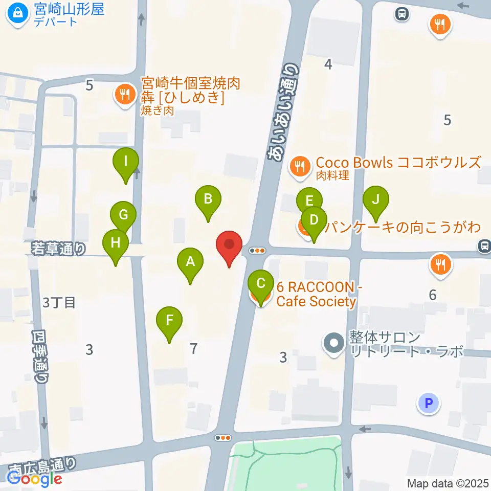 宮崎LIVE HOUSE ぱーく.周辺のカフェ一覧地図
