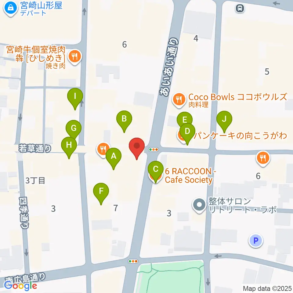 宮崎LIVE HOUSE ぱーく．周辺のカフェ一覧地図
