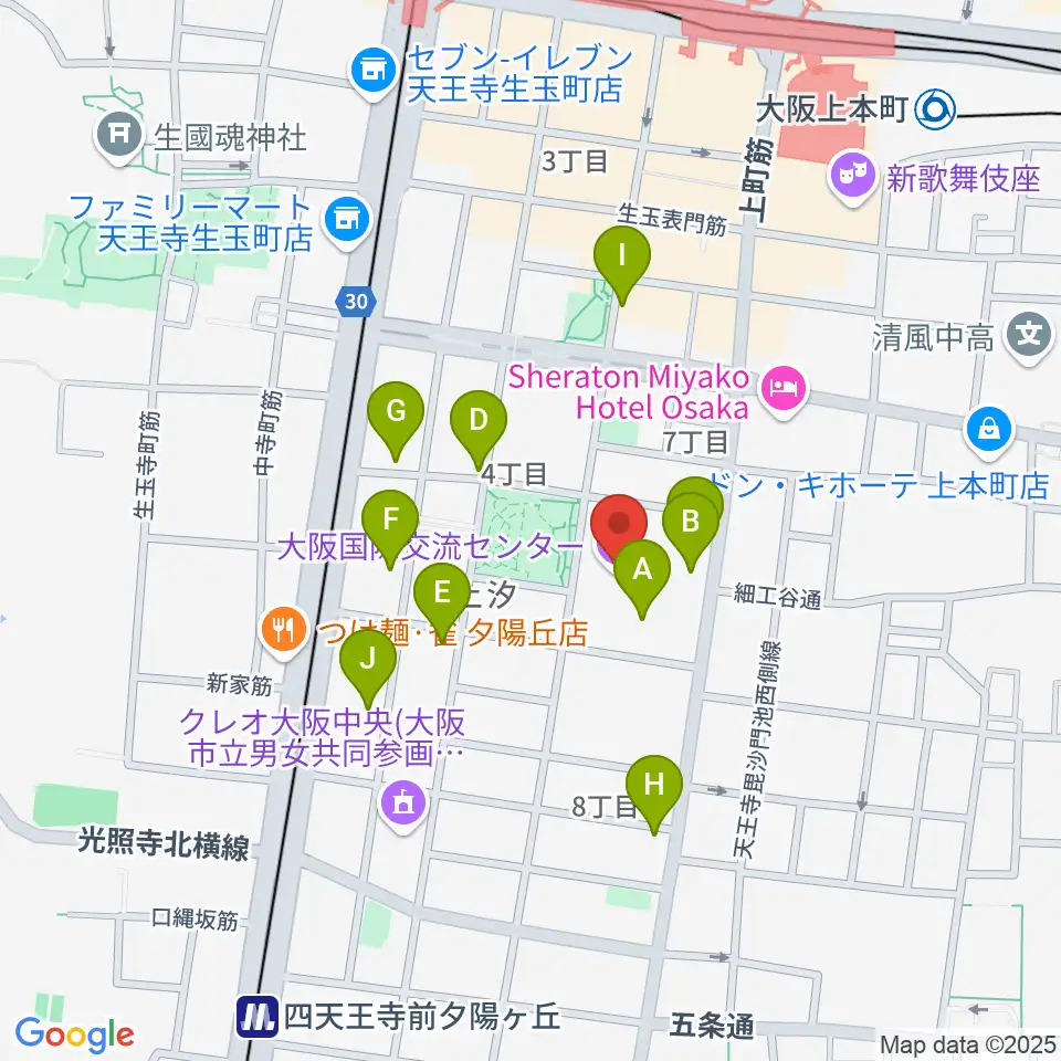 大阪国際交流センター周辺のカフェ一覧地図