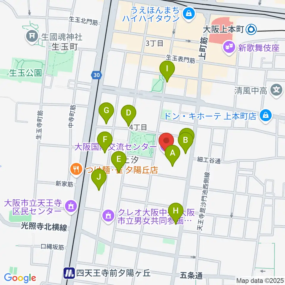 大阪国際交流センター周辺のカフェ一覧地図