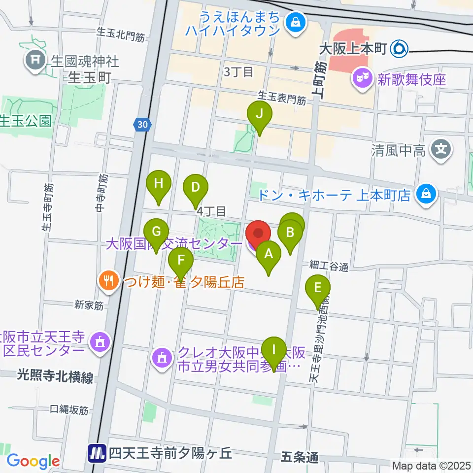 大阪国際交流センター周辺のカフェ一覧地図