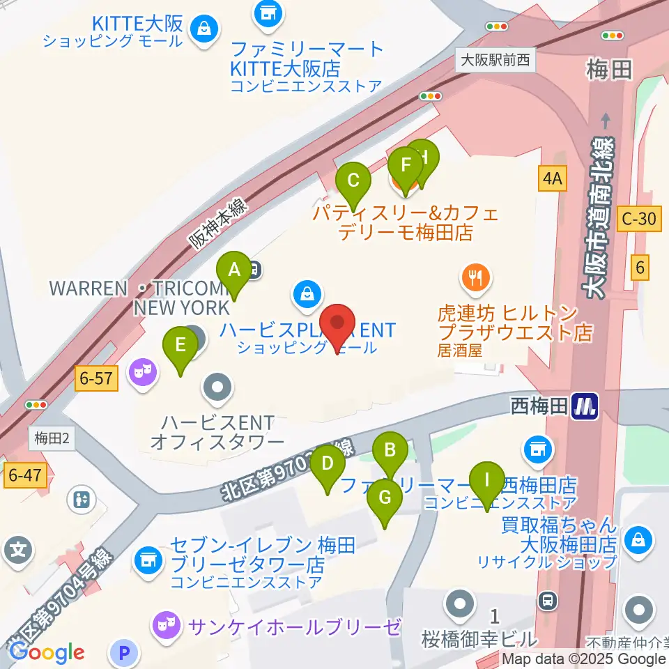 大阪四季劇場周辺のカフェ一覧地図