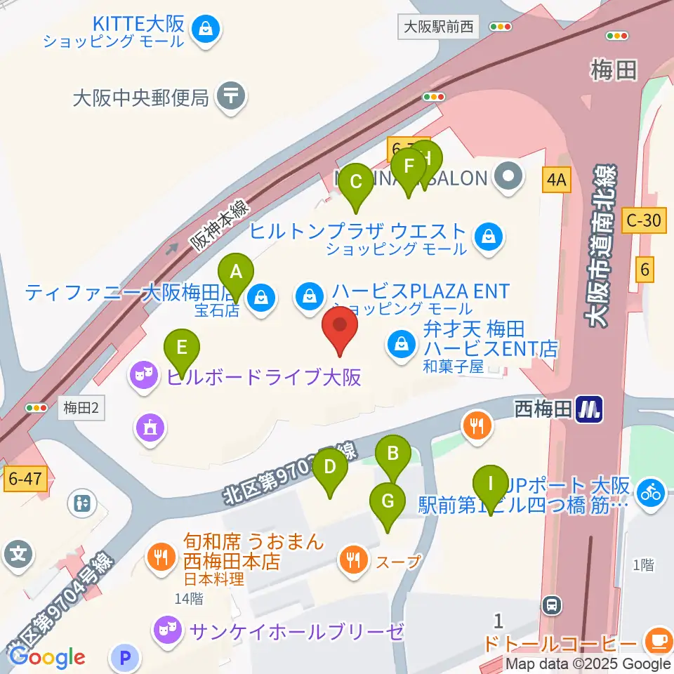 大阪四季劇場周辺のカフェ一覧地図