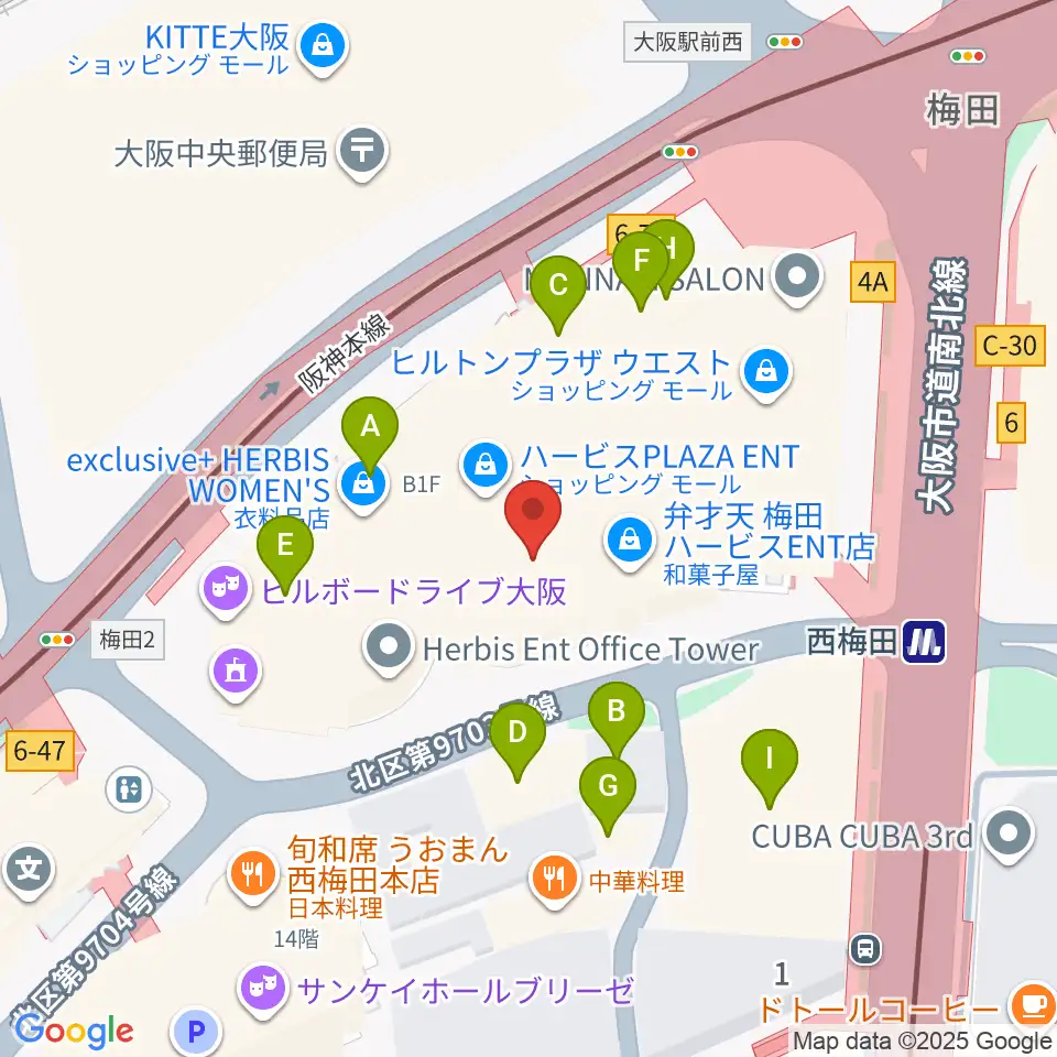 大阪四季劇場周辺のカフェ一覧地図