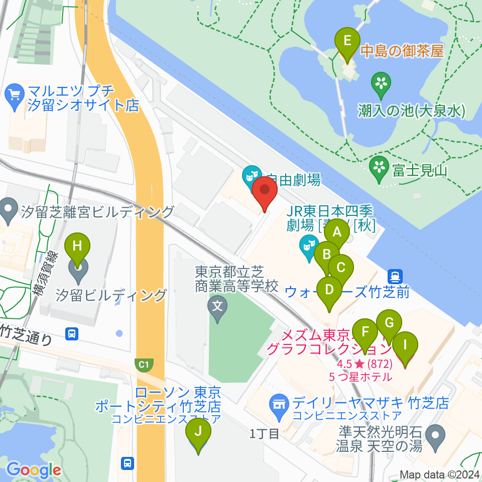 自由劇場周辺のカフェ一覧地図