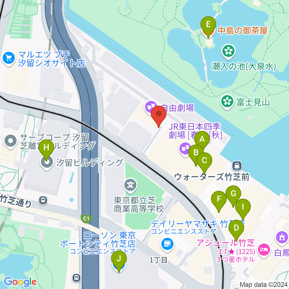 自由劇場周辺のカフェ一覧地図