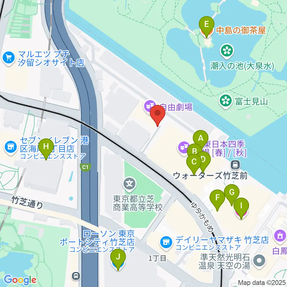 自由劇場周辺のカフェ一覧地図