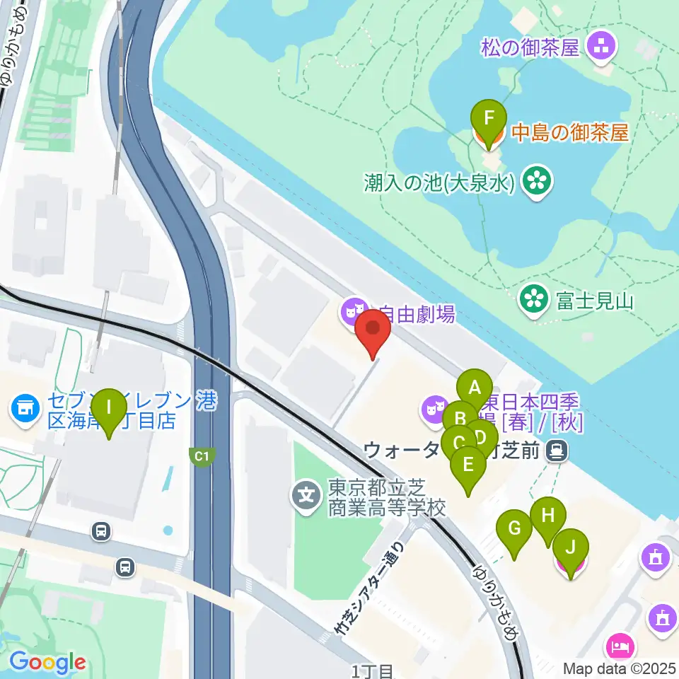 自由劇場周辺のカフェ一覧地図