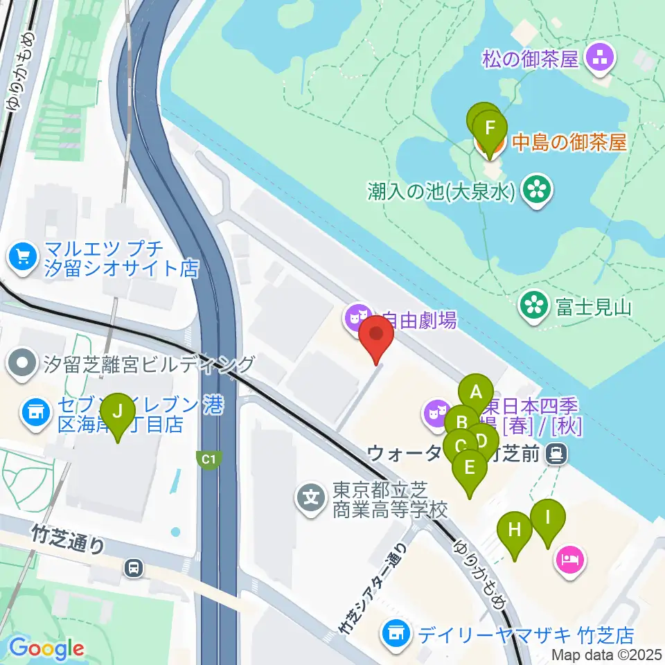 自由劇場周辺のカフェ一覧地図