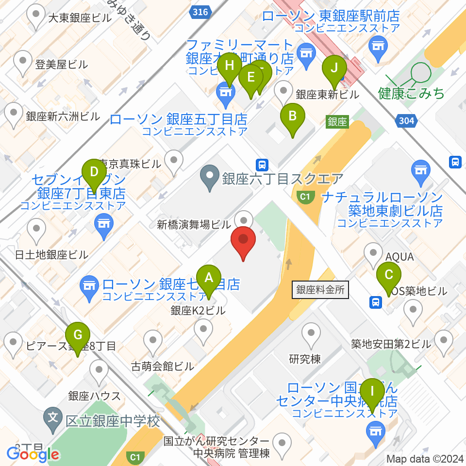 新橋演舞場周辺のカフェ一覧地図