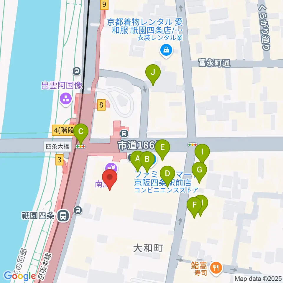 京都四條南座周辺のカフェ一覧地図