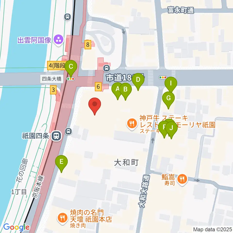 京都四條南座周辺のカフェ一覧地図