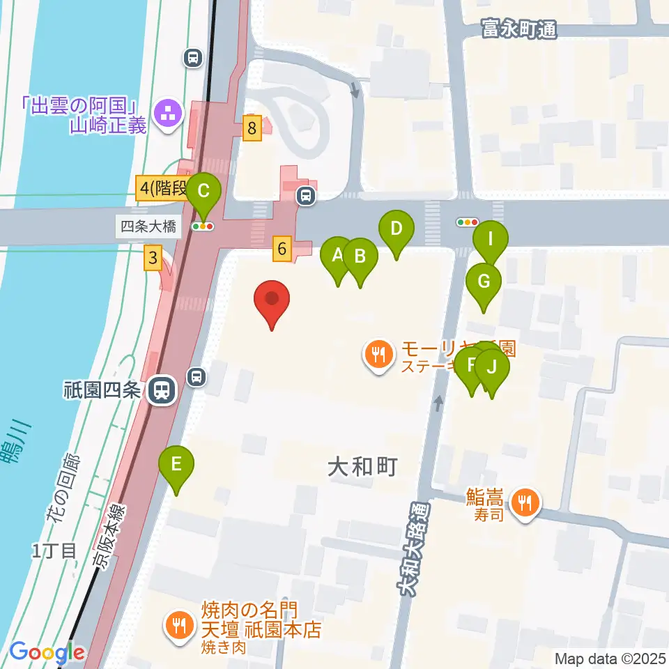 京都四條南座周辺のカフェ一覧地図