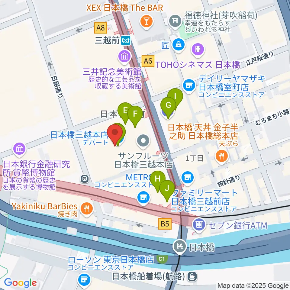 三越劇場周辺のカフェ一覧地図