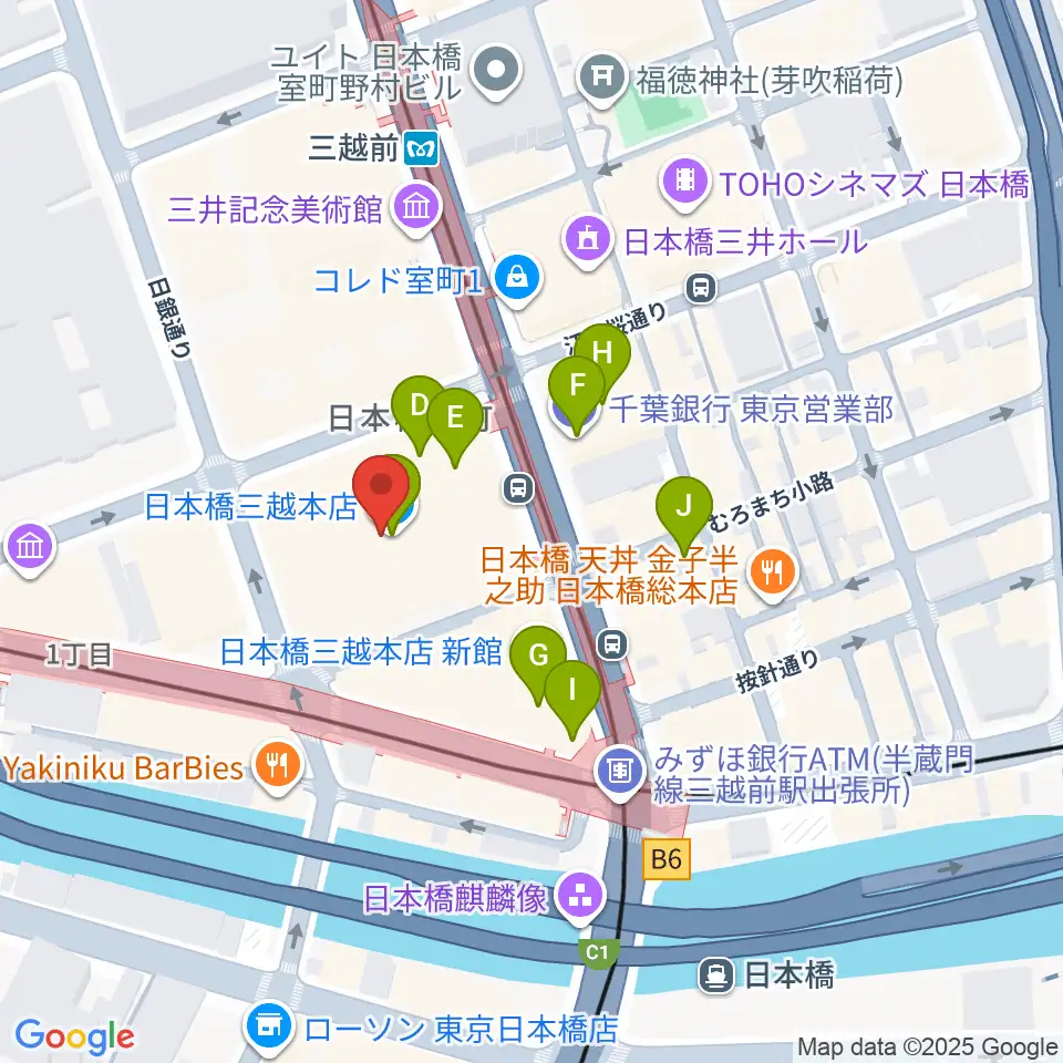 三越劇場周辺のカフェ一覧地図