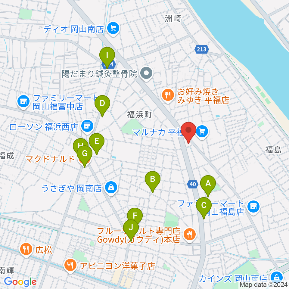 梅里ヴァイオリンスタジオ周辺のカフェ一覧地図