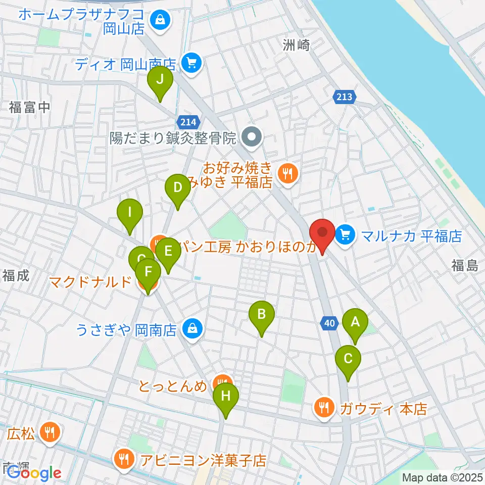 梅里ヴァイオリンスタジオ周辺のカフェ一覧地図