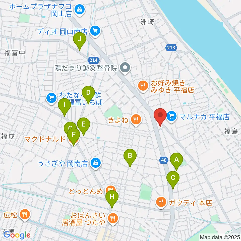 梅里ヴァイオリンスタジオ周辺のカフェ一覧地図