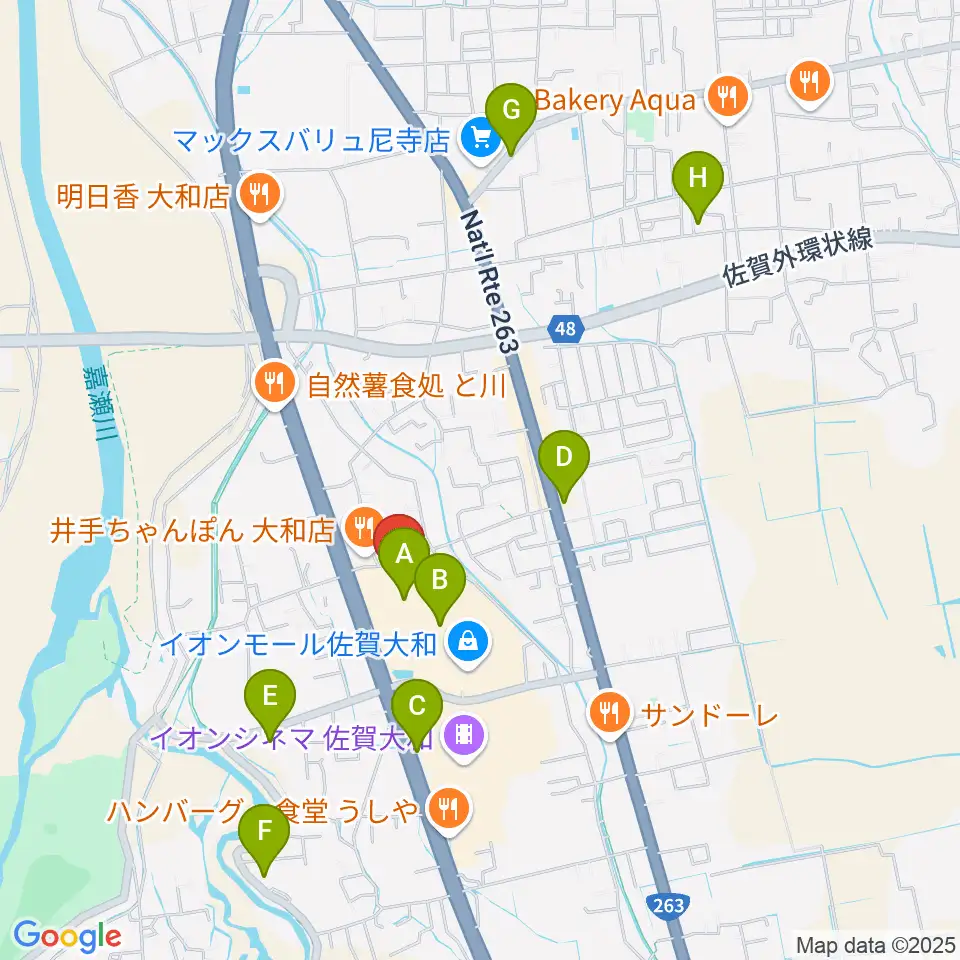 島村楽器 イオンモール佐賀大和店周辺のカフェ一覧地図