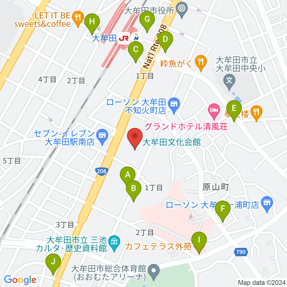 大牟田文化会館周辺のカフェ一覧地図