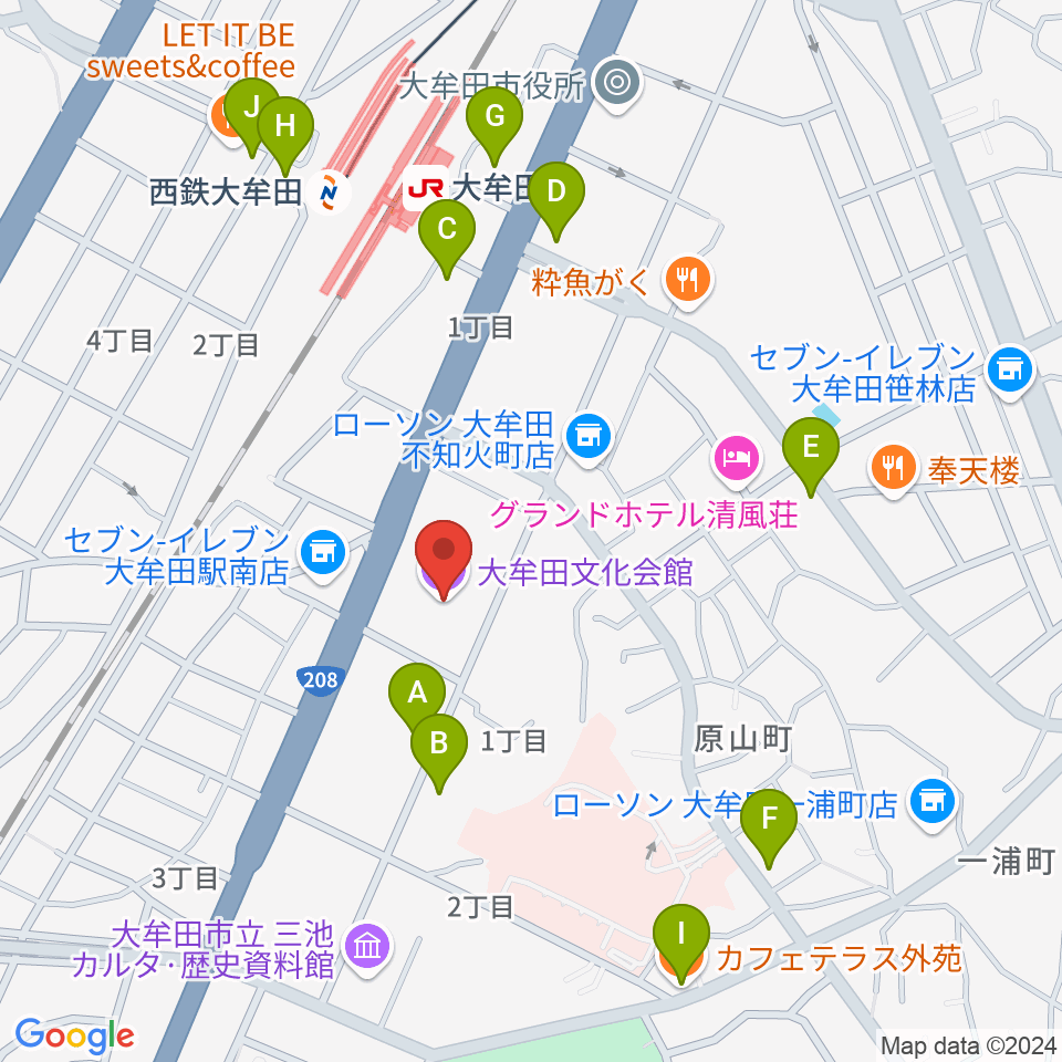 大牟田文化会館周辺のカフェ一覧地図