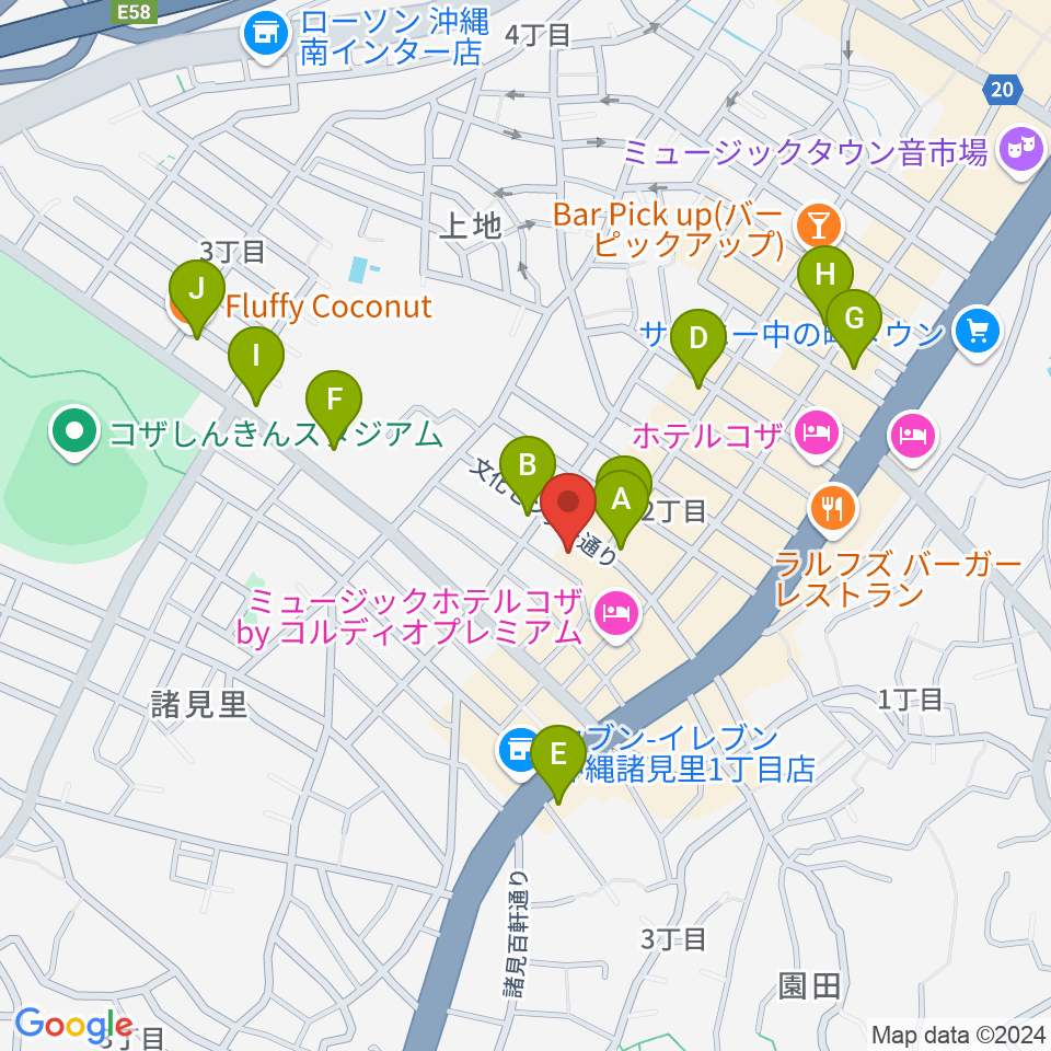 沖縄市立芸能館周辺のカフェ一覧地図