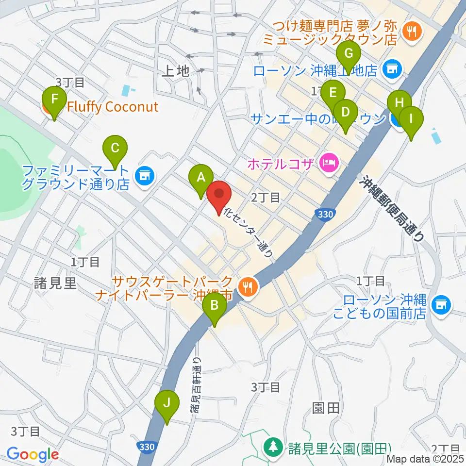 沖縄市立芸能館周辺のカフェ一覧地図