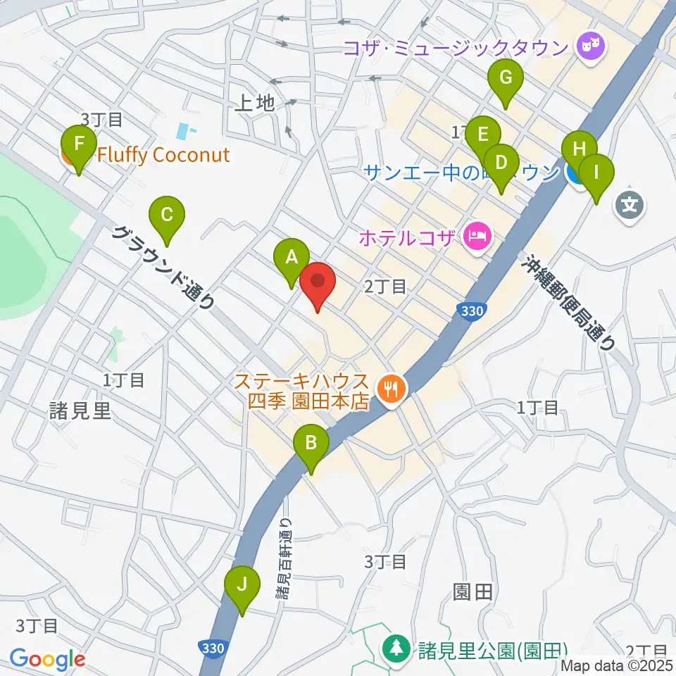 沖縄市立芸能館周辺のカフェ一覧地図