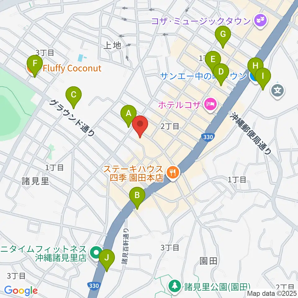 沖縄市立芸能館周辺のカフェ一覧地図