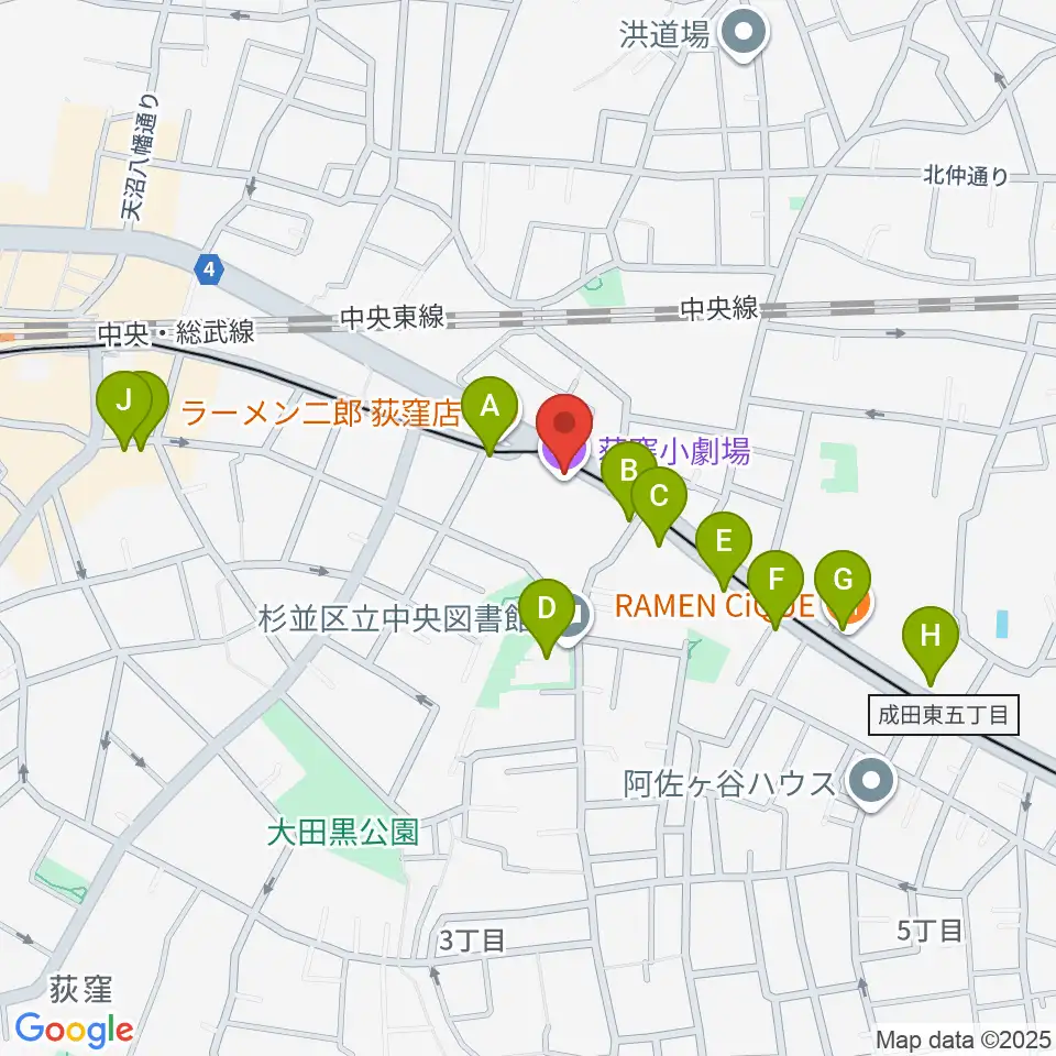 荻窪小劇場周辺のカフェ一覧地図