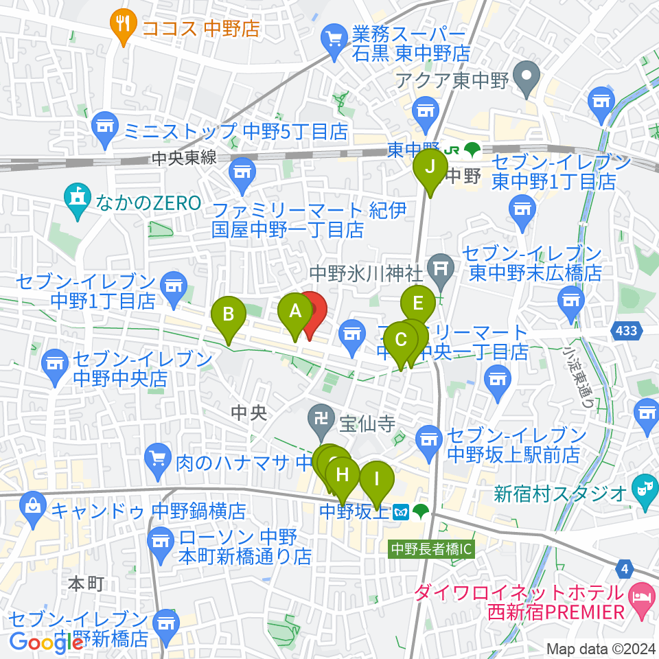 中野坂上RAFT周辺のカフェ一覧地図