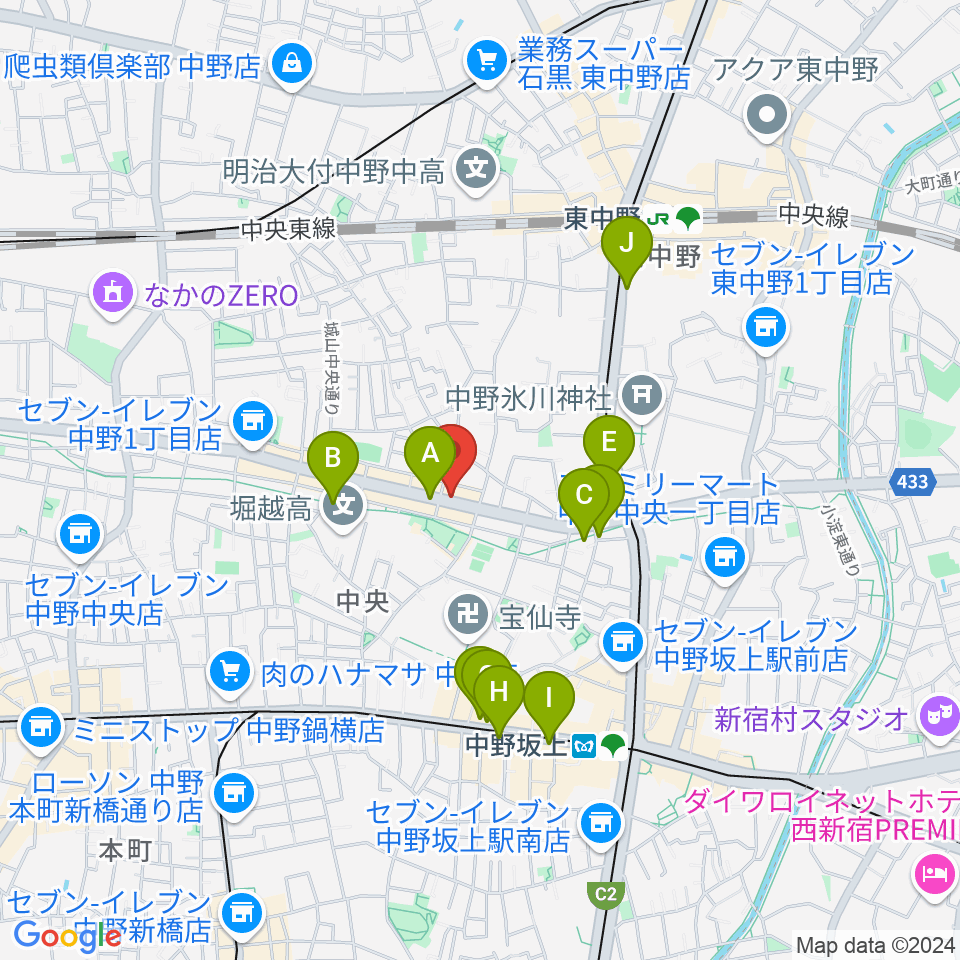 中野坂上RAFT周辺のカフェ一覧地図