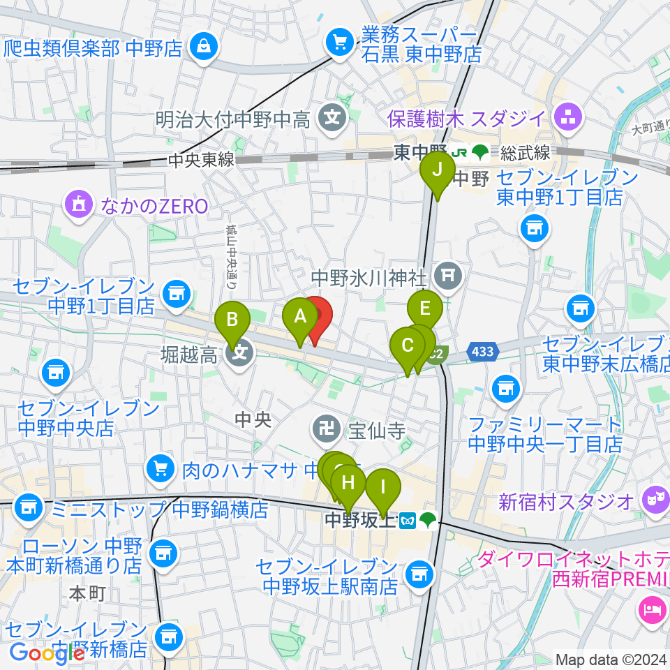 中野坂上RAFT周辺のカフェ一覧地図