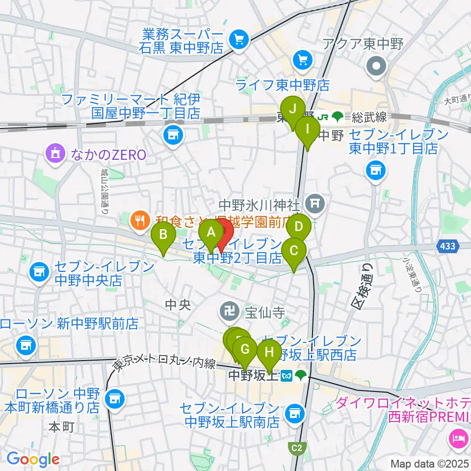中野坂上RAFT周辺のカフェ一覧地図
