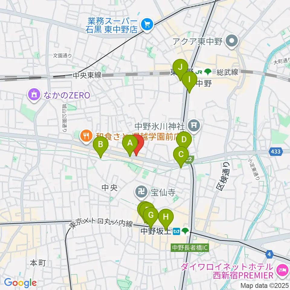 中野坂上RAFT周辺のカフェ一覧地図
