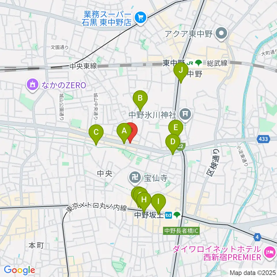 中野坂上RAFT周辺のカフェ一覧地図