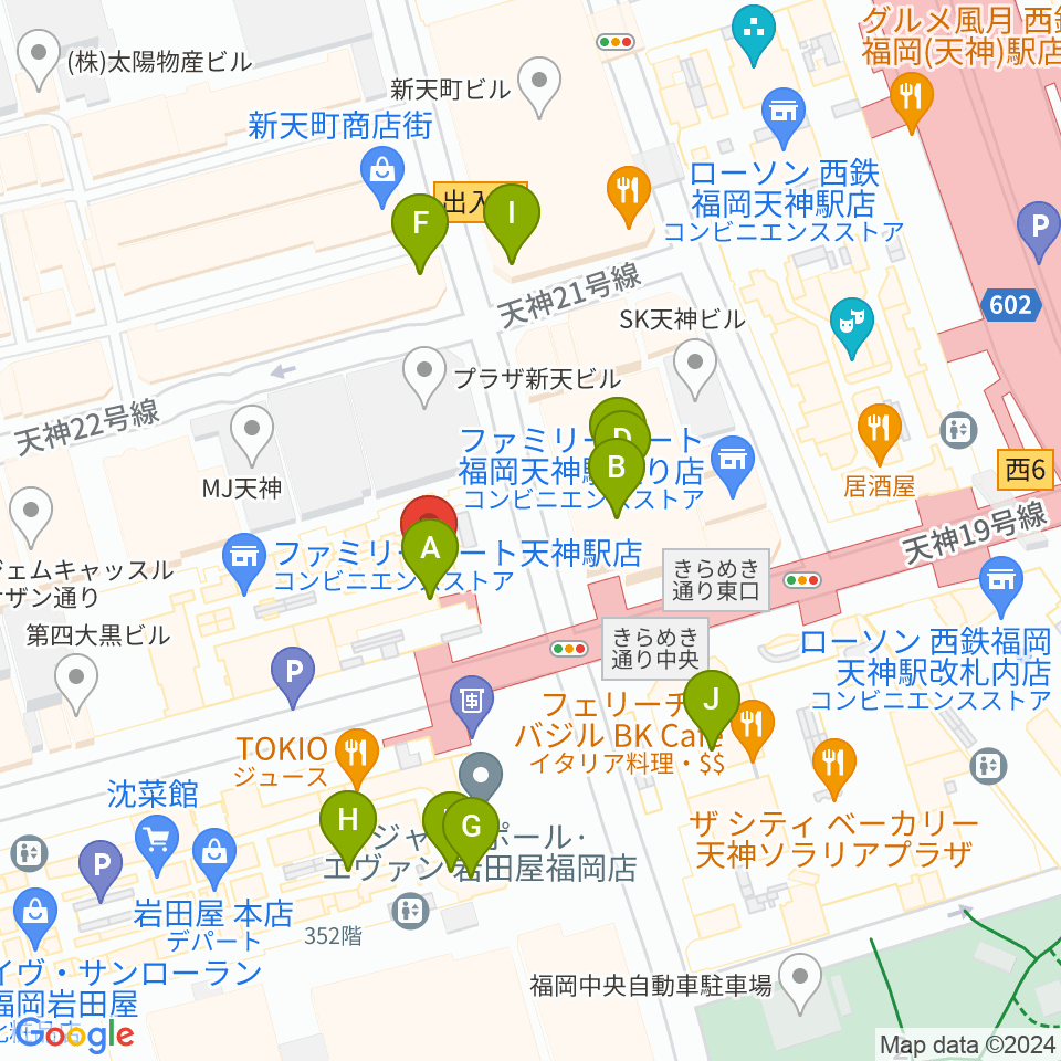島村楽器 岩田屋福岡店周辺のカフェ一覧地図