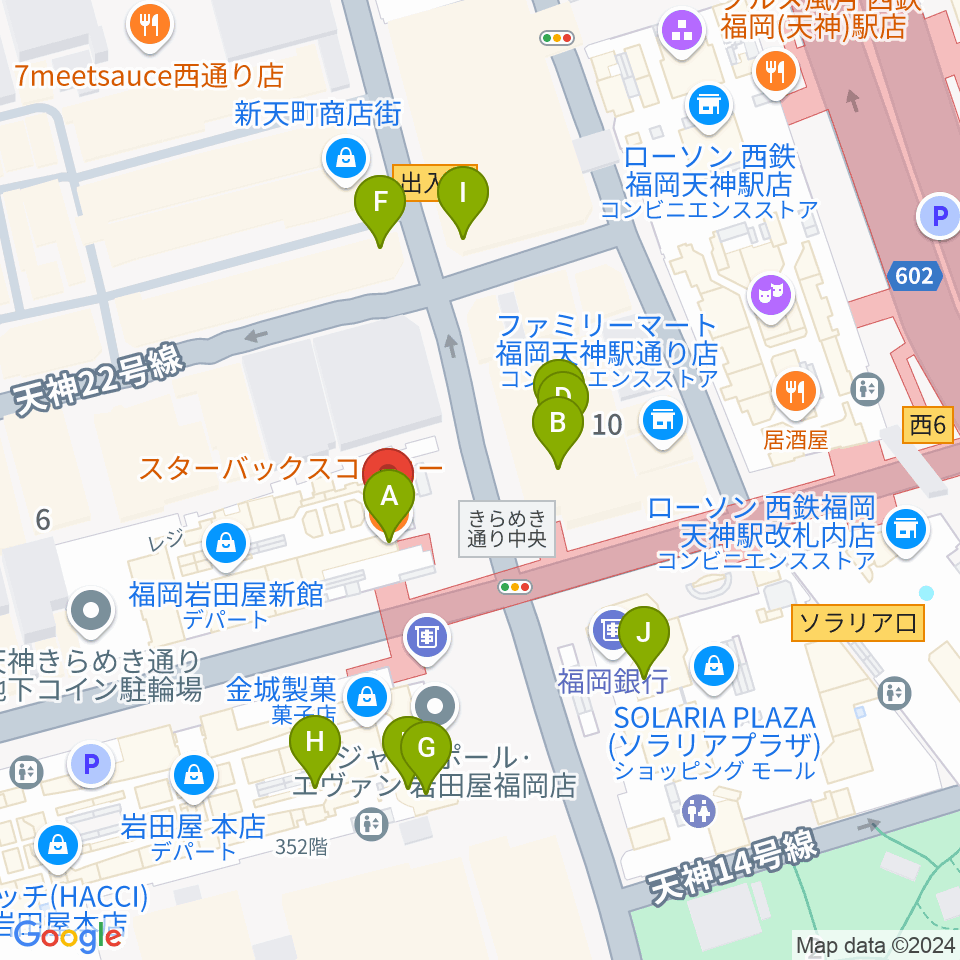 島村楽器 岩田屋福岡店周辺のカフェ一覧地図