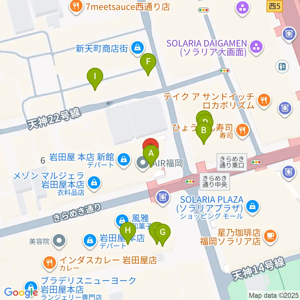 島村楽器 岩田屋福岡店周辺のカフェ一覧地図