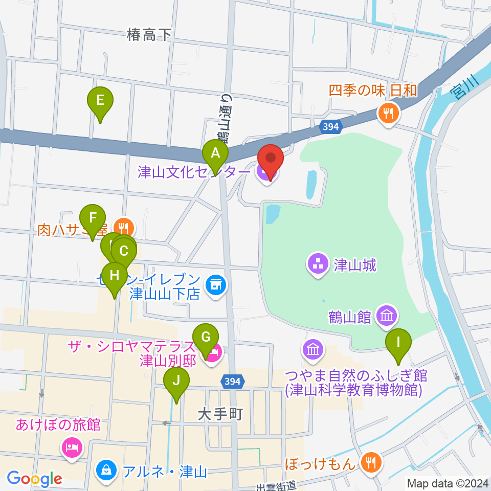 津山文化センター周辺のカフェ一覧地図