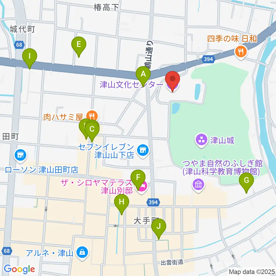 津山文化センター周辺のカフェ一覧地図