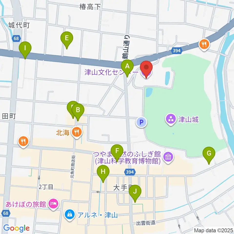 津山文化センター周辺のカフェ一覧地図