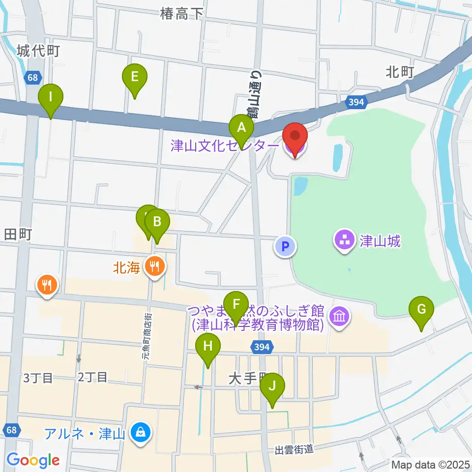 津山文化センター周辺のカフェ一覧地図