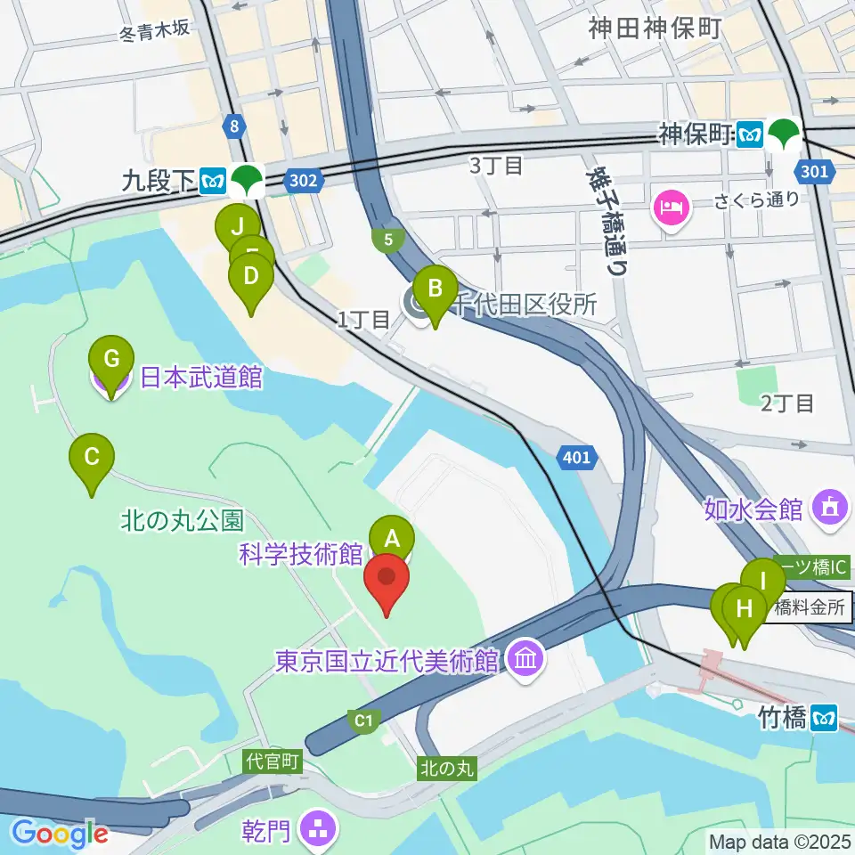 科学技術館周辺のカフェ一覧地図
