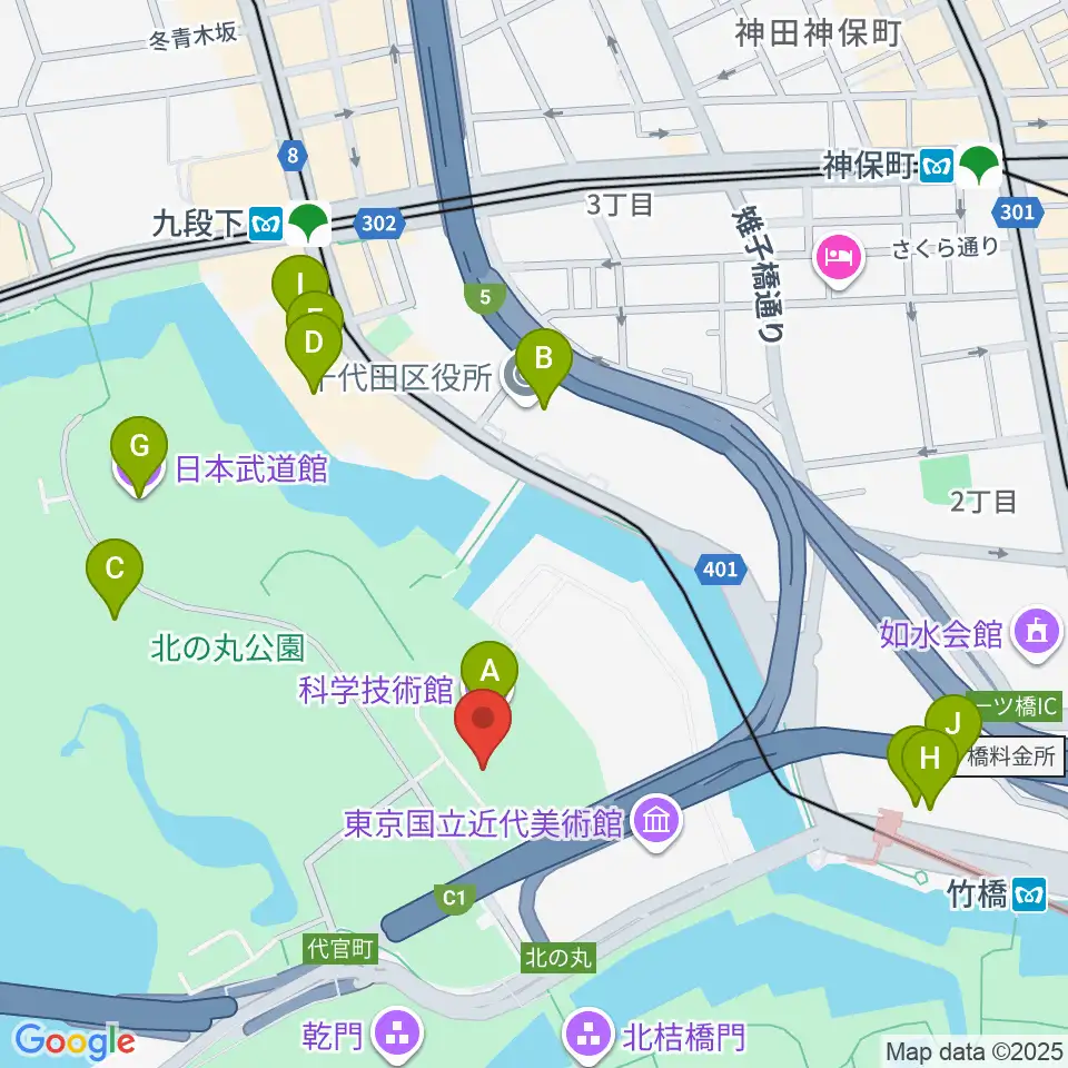科学技術館周辺のカフェ一覧地図