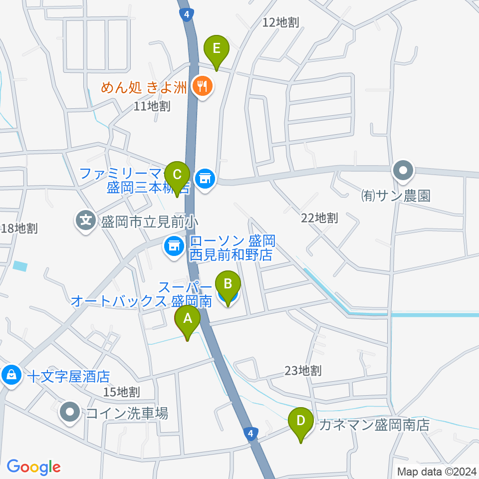 盛岡ノンクトンク周辺のカフェ一覧地図